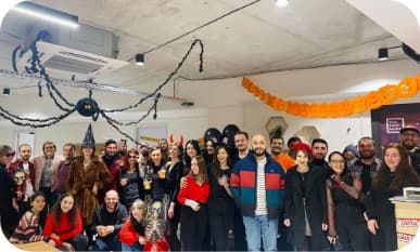 halloween celebrations with big team photo