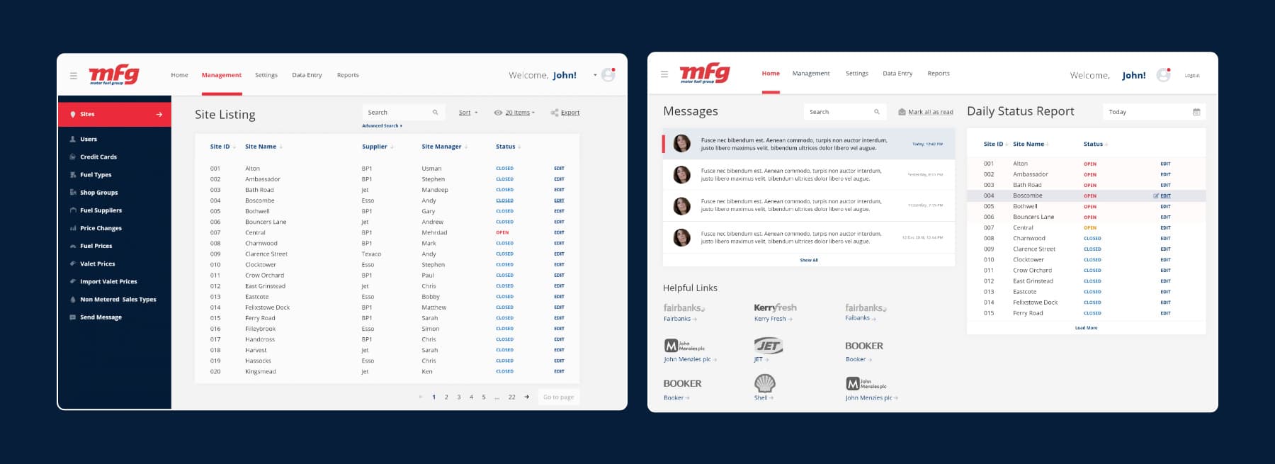 platform dashboard mfg