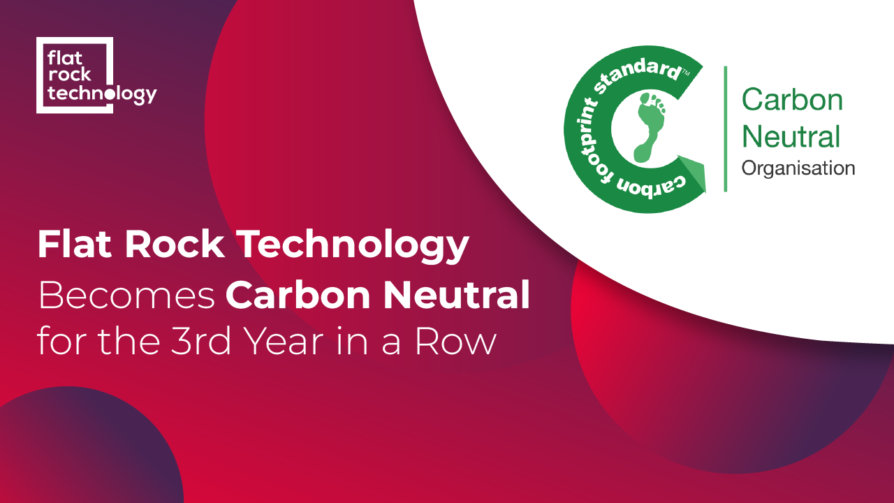 Illustration that reads: "Flat Rock Technology Becomes Carbon Neutral for the 3rd Year in a Row."