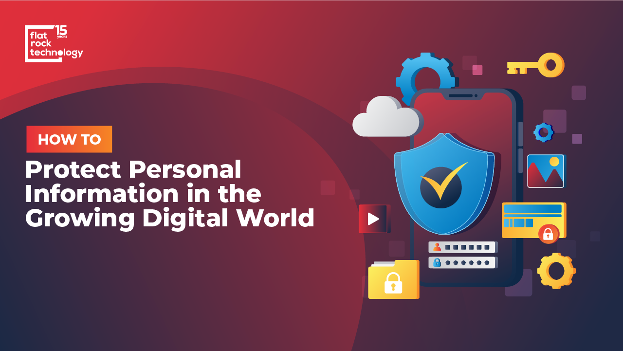 An illustration of a smart phone with various digital tools showcasing its cybersecurity. The banner reads: "How to Protect Personal Information in the Growing Digital World."