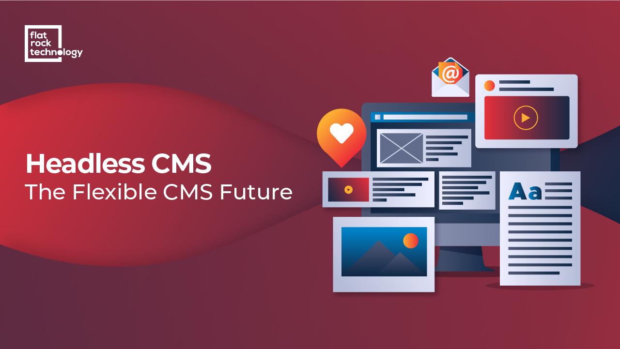 An illustration of different screens showing CMS features. The banner reads: "Headless CMS: The Flexible CMS Future."