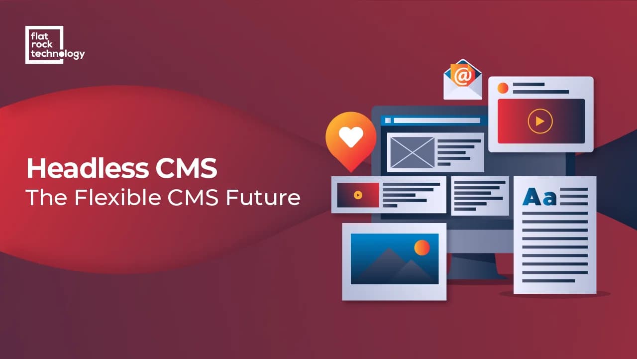 An illustration of different screens showing CMS features. The banner reads: "Headless CMS: The Flexible CMS Future."